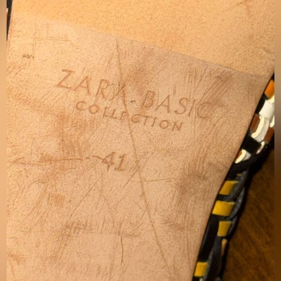 ZARA Sandal Strappy Black Faux Suede Woven Multicolor Stiletto Heel EUC sz 41 - Picture 6 of 9